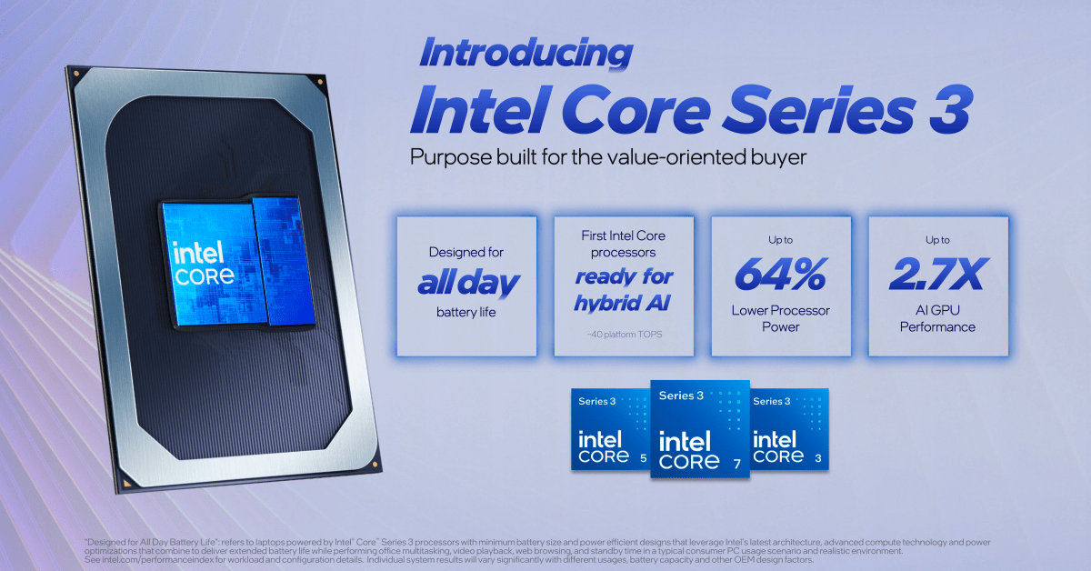 Intel lanza Core Series 3: chips Panther Lake para portátiles más baratos
